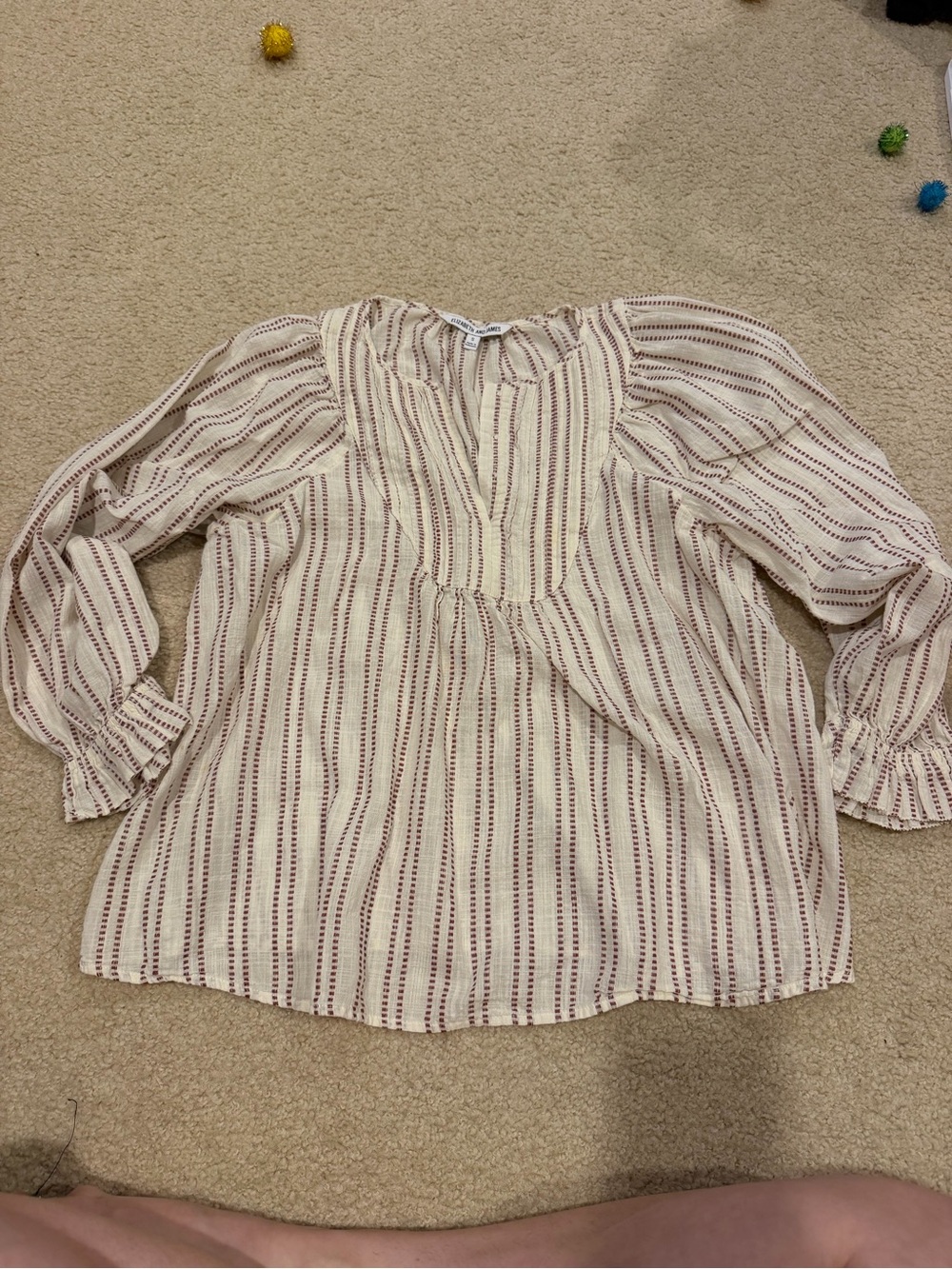 Elizabeth and James Cream Blouse with Burgundy Stripes